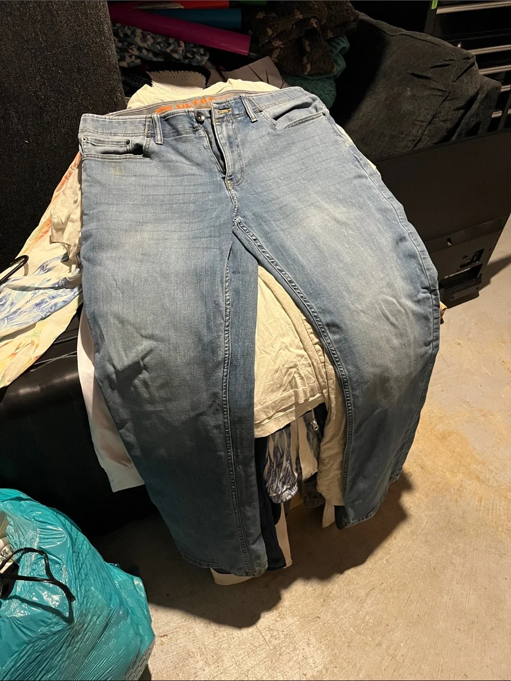 Men's light blue straight legged jeans